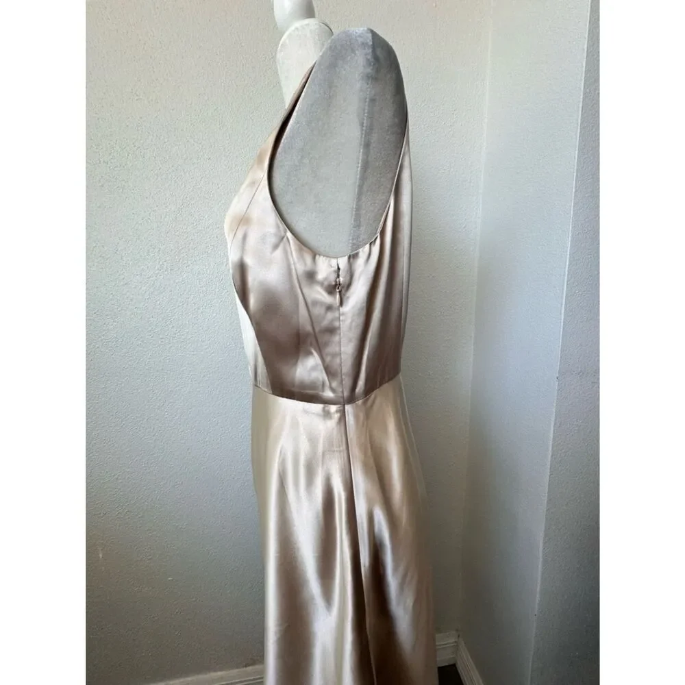 J. Crew One-Shoulder Satin Dress in Champagne Blush 100% Silk SZ 10